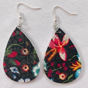 2 for $13 Floral leather teardrop earrings